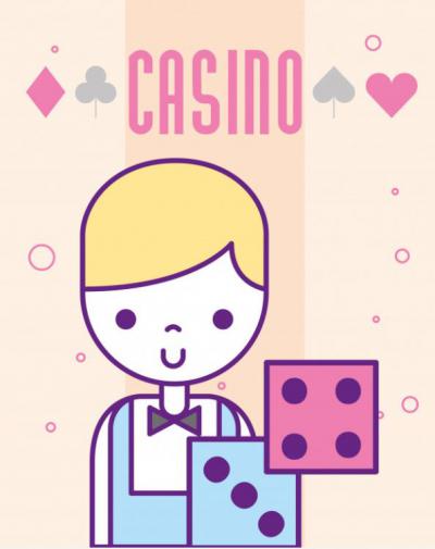 Ordet casino med en människofigur och två tärningar